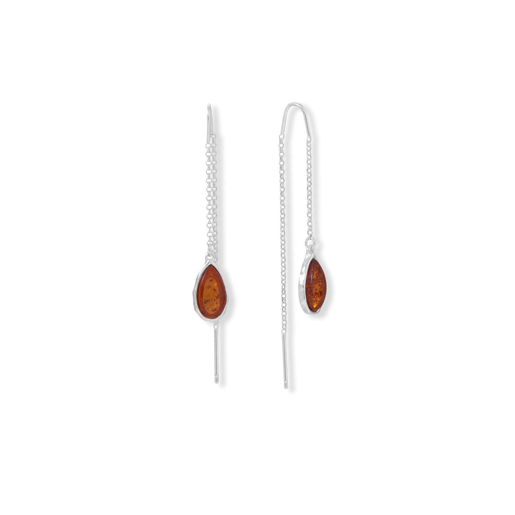 Pear Amber Threader Earrings