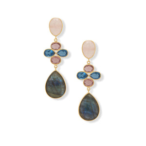 14 Karat Gold Plated Lab, Rose Quartz and Glass Drop Earrings