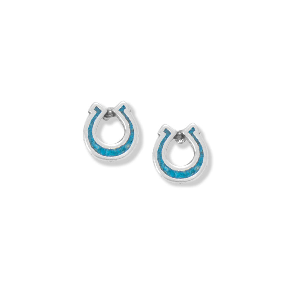 Oxidized Turquoise Chip Horseshoe Earrings