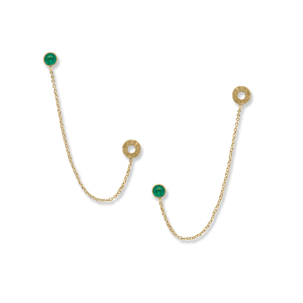 14 Karat Gold Plated Green Hydo Glass Double Post Earrings