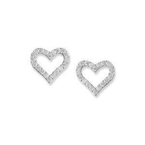 Rhodium Plated CZ Heart Outline Earrings