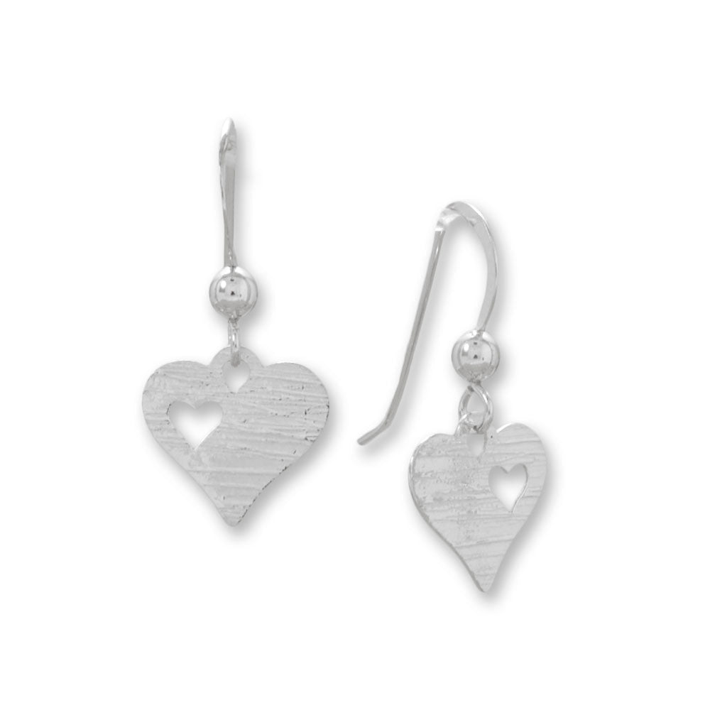 Textured Cutout Heart French Wire Earrings