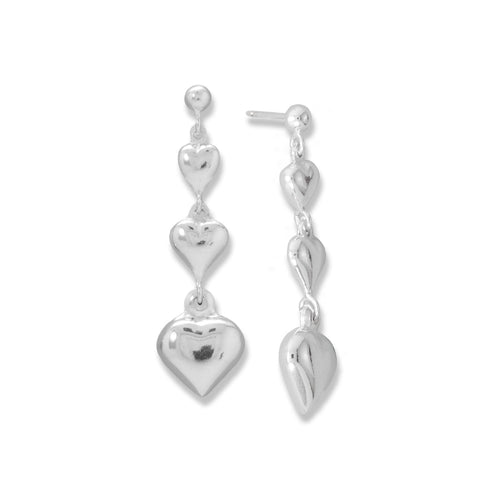 Graduated 3-D Puffy Heart Drop Earrings