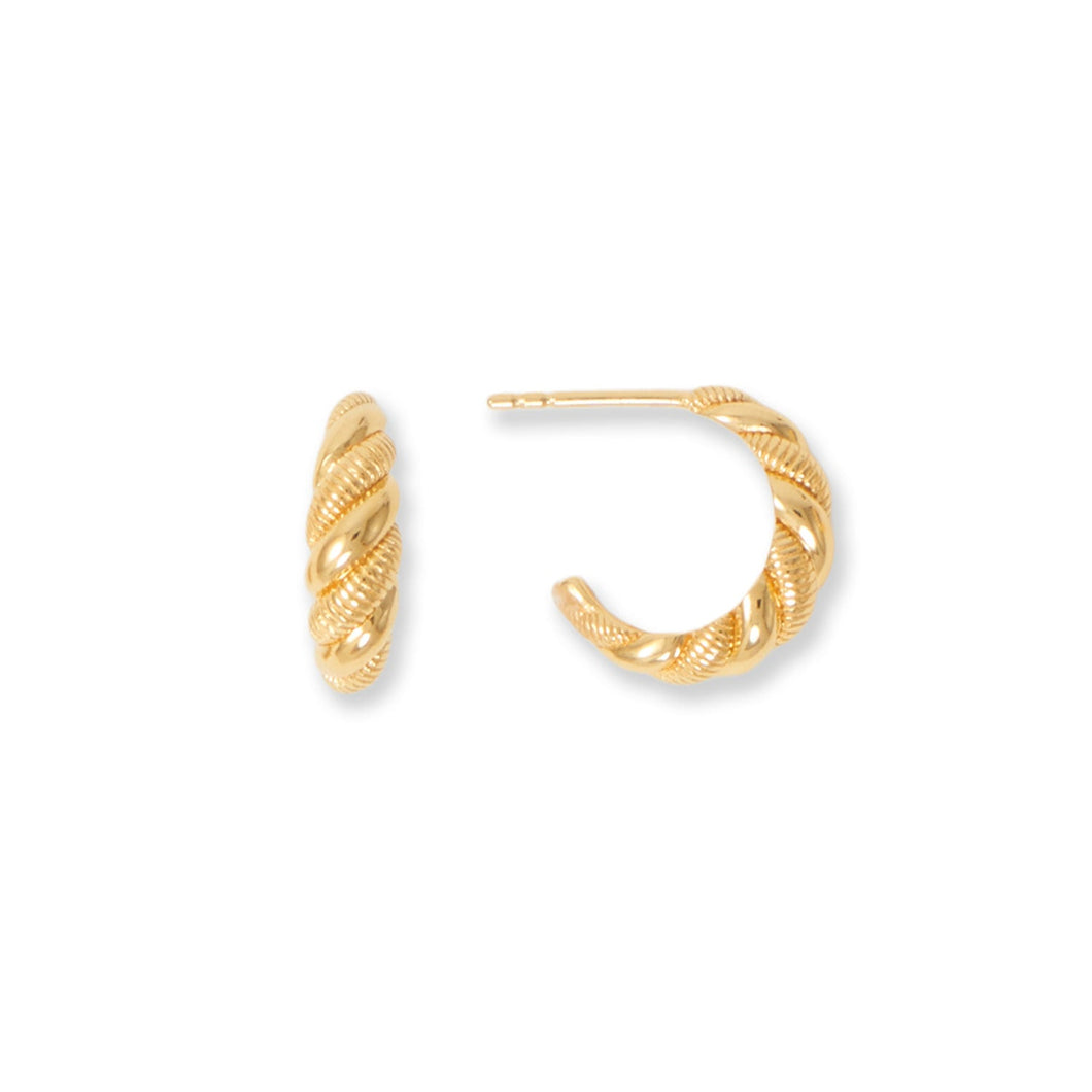 14 Karat Gold Plated Alternating Textured Twist Earrings