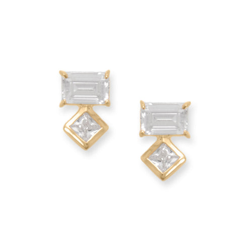 14 Karat Gold Plated Baguette and Square CZ Earrings