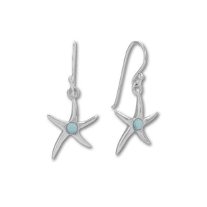 Rhodium Plated 3mm Larimar Starfish Earrings