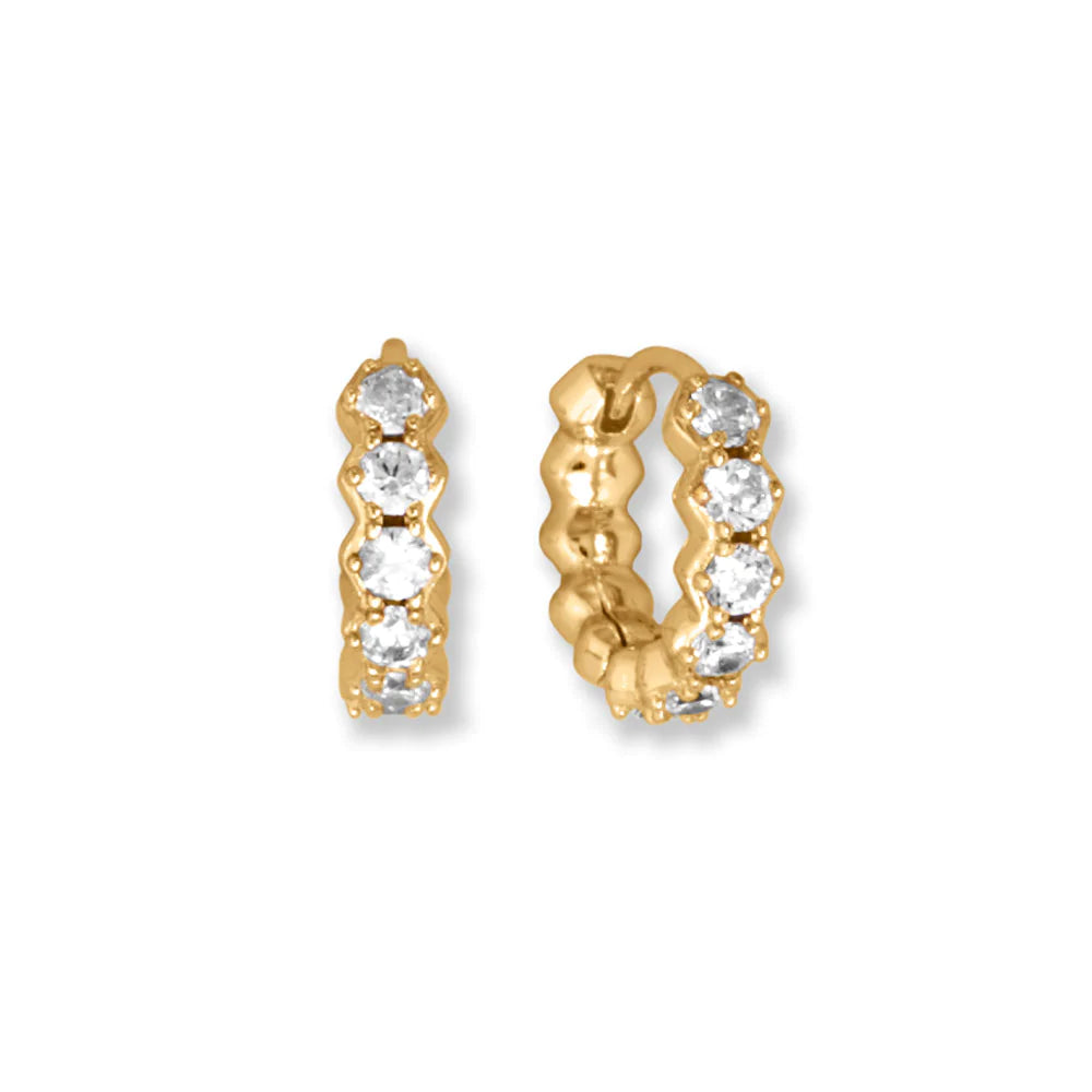14 Karat Gold Plated 10mm CZ Hexagon Hoop Earrings
