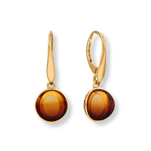 14 Karat Gold Plated Round Sunrise Amber Lever Earrings