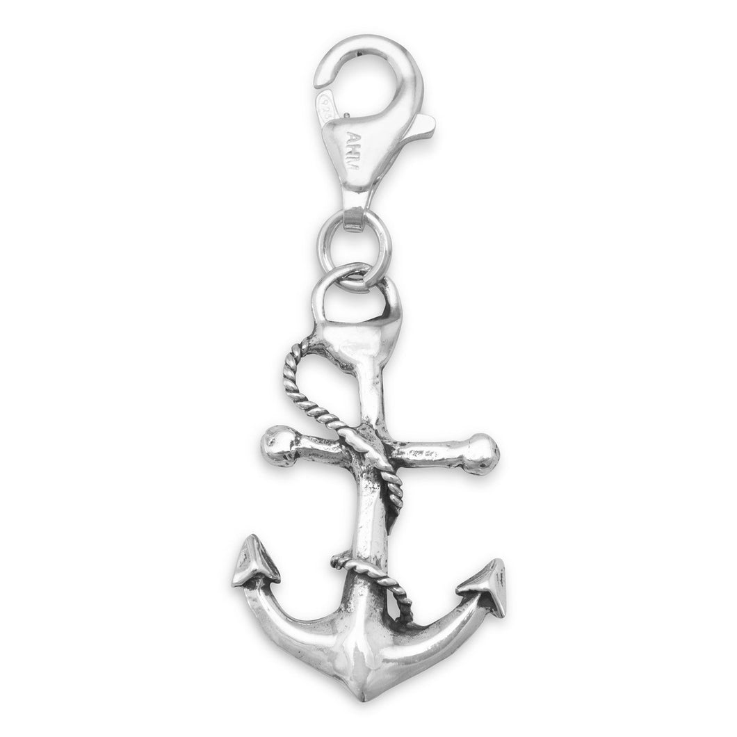 Oxidized Anchor Charm with Lobster Clasp