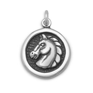 Oxidized Disc Charm with Horse Profile