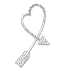 Rhodium Plated CZ Arrow Heart Slide