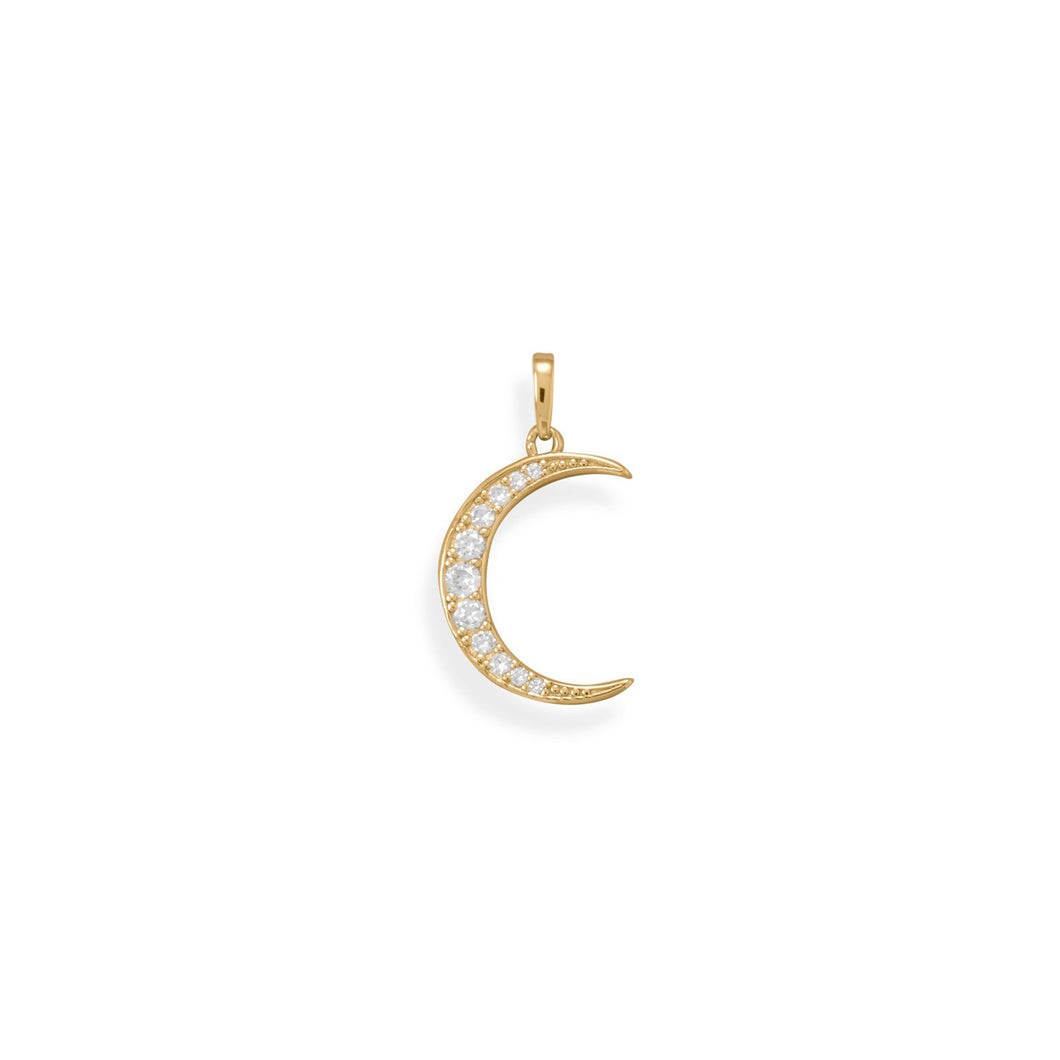 Be Bright! 14 Karat Gold Plated CZ Crescent Moon Pendant