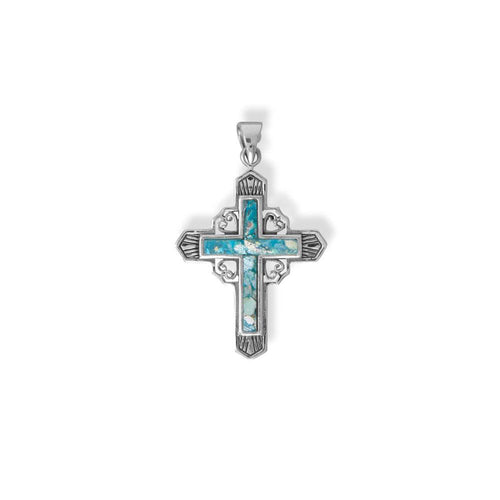 Oxidized Deco Roman Glass Cross Pendant