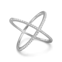 Rhodium Plated Criss Cross 'X' Ring with Signity CZs