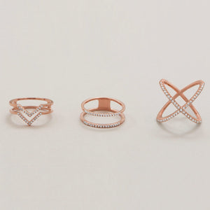 18 Karat Rose Gold Plated Criss Cross 'X' Ring with Signity CZs