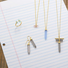 14 Karat Gold Plated Spike Pencil Cut Gray Moonstone Earrings