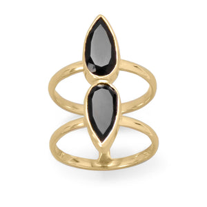 14 Karat Gold Plated Double Pear Onyx Ring