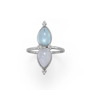 Pear Shaped Rainbow Moonstone and Blue Topaz Ring