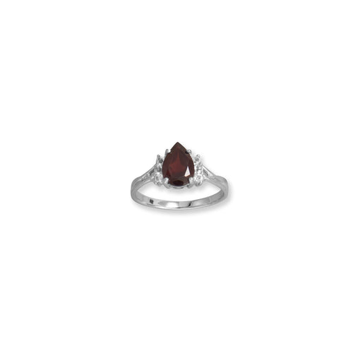 Rhodium Plated Garnet and White Topaz Ring