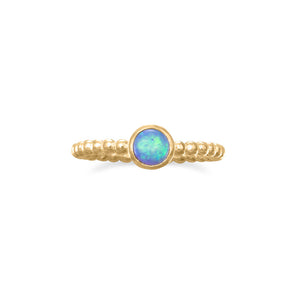 14 Karat Gold Plated Synthetic Blue Opal Ring