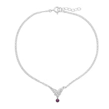 9.5"+.5" Butterfly Anklet with Purple Crystal Charm
