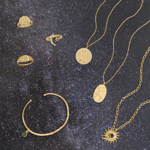 14 Karat Gold Plated Moon and Garnet Ring