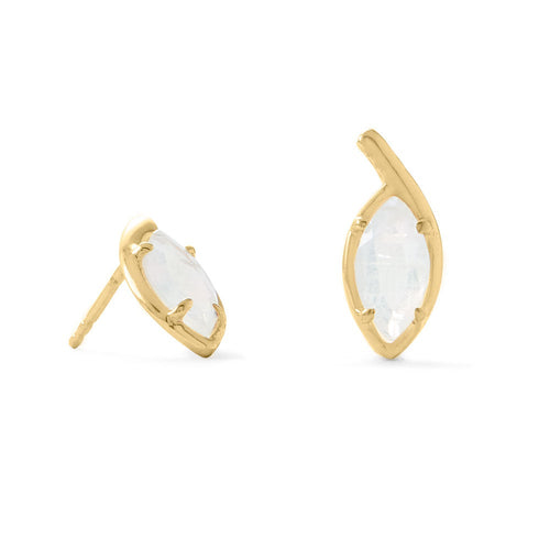 14 Karat Gold Plated Rainbow Moonstone Leaf Shaped Earrings