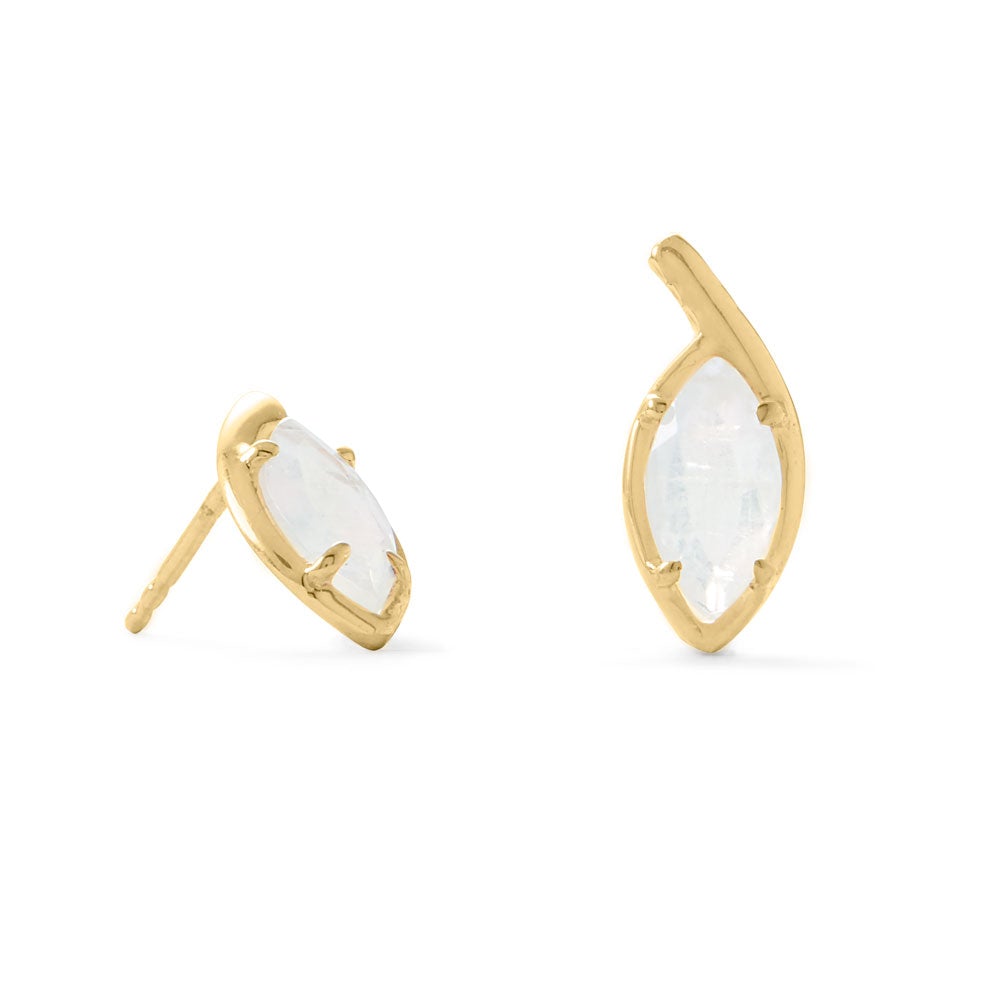 14 Karat Gold Plated Rainbow Moonstone Leaf Shaped Earrings