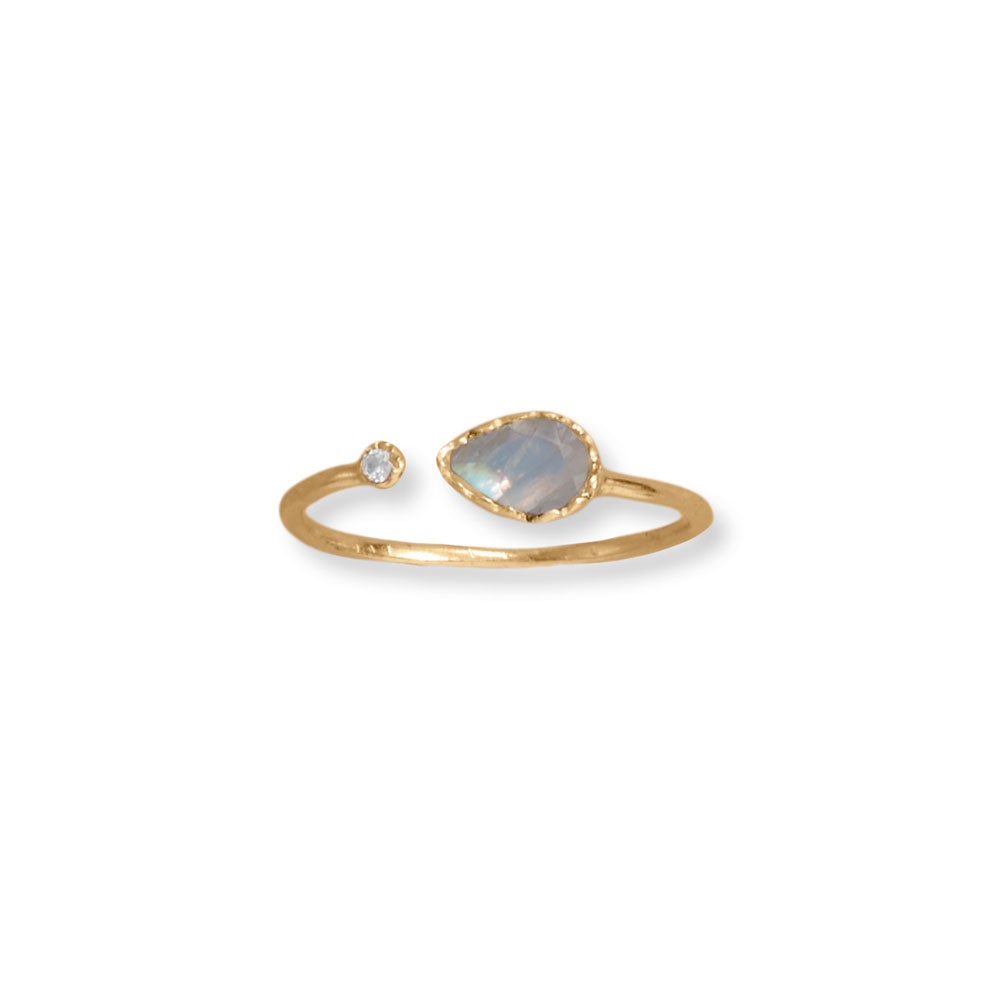 14 Karat Gold Plated Labradorite and CZ Ring