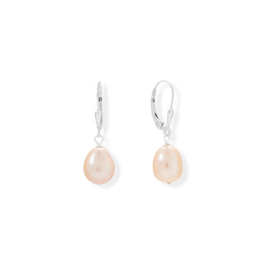 9mm Natural Color Cultured Freshwater Rice Pearl Lever Earrings