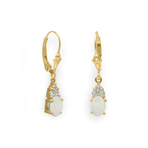 14 Karat Gold Plated Australian Opal and White Topaz Earrings