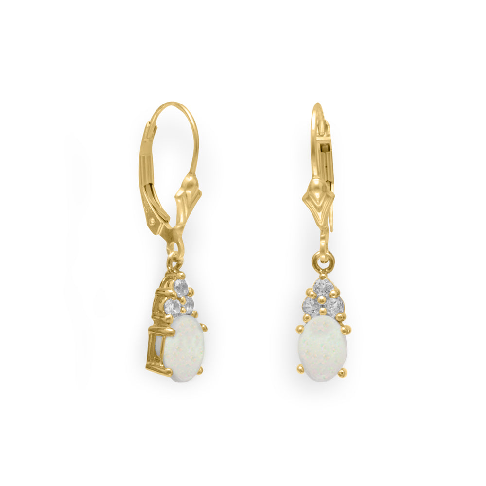 14 Karat Gold Plated Australian Opal and White Topaz Earrings