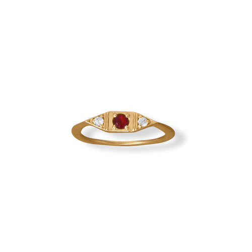14 Karat Gold Plated Synthetic Ruby and CZ Ring