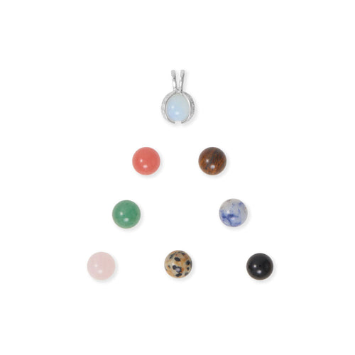 Rhodium Plated CZ Marble Cage Pendant with 10mm Assorted Stones
