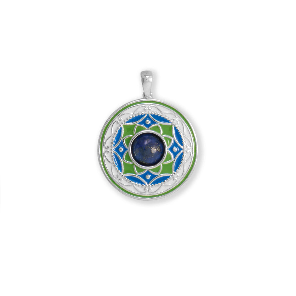 Small Lapis and Multi Color Enamel Medallion Pendant