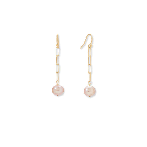 Gold Filled 9mm Cultured Freshwater Potato Pearl Paper Clip Chain Earrings